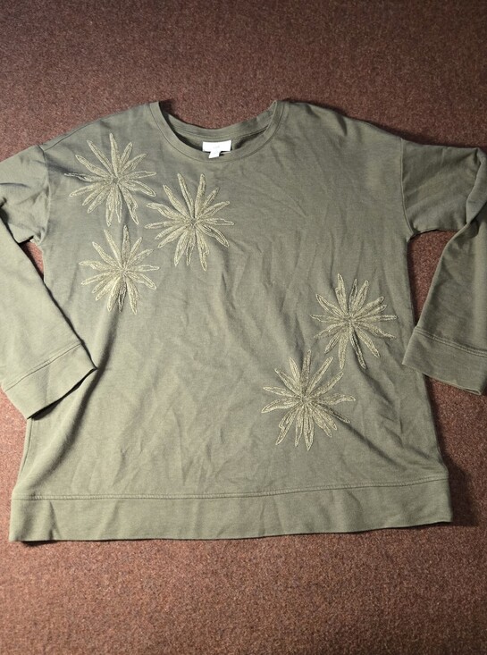 J. Jill Sweaters - J. Jill Sweatshirt Tonal Floral Embroidery Olive Green Size Small